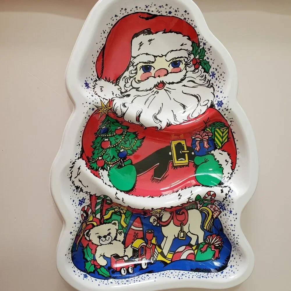 Vintage Serving Bowls set 3 Molded Plastic Santa Snowman Christmas Holiday Party